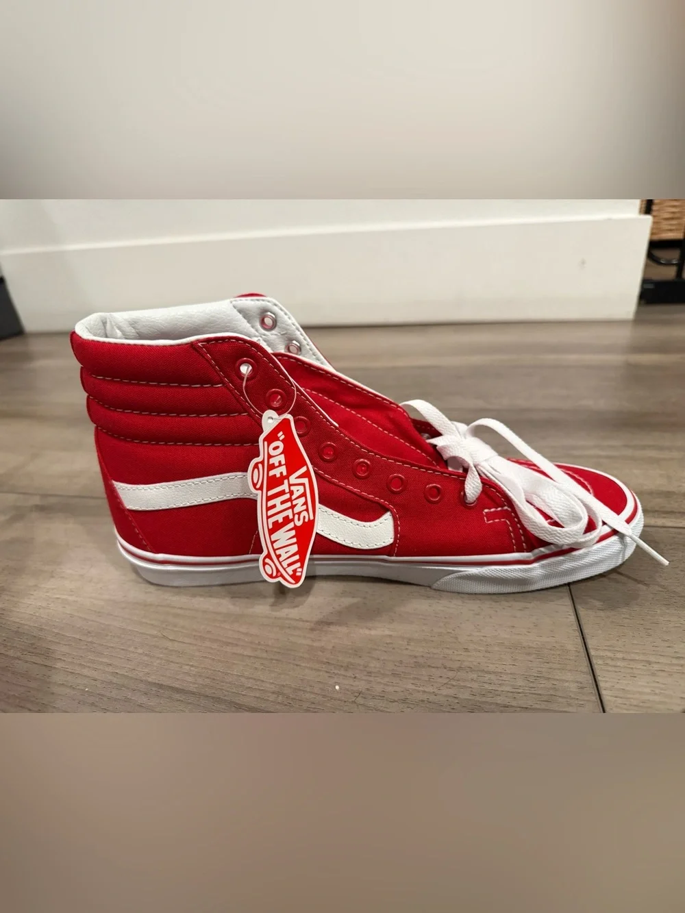 Vans Red and White High Top Sneakers